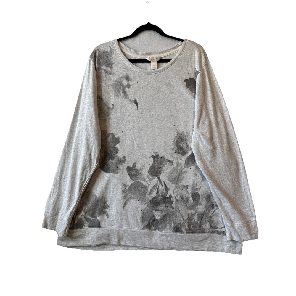 CJ Banks Floral Watercolor Studded Long Sleeve Sweatshirt 3X Whimsigoth Romantic